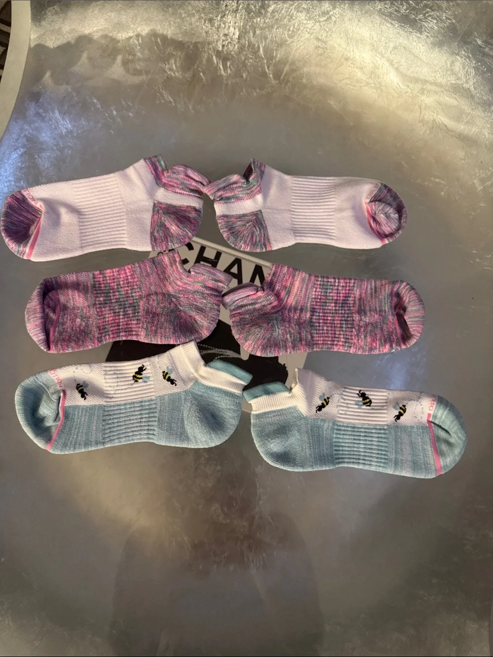 Dr.Motion  Women's Low-Cut Athletic Socks Trio in White, Pink, and Light Blue